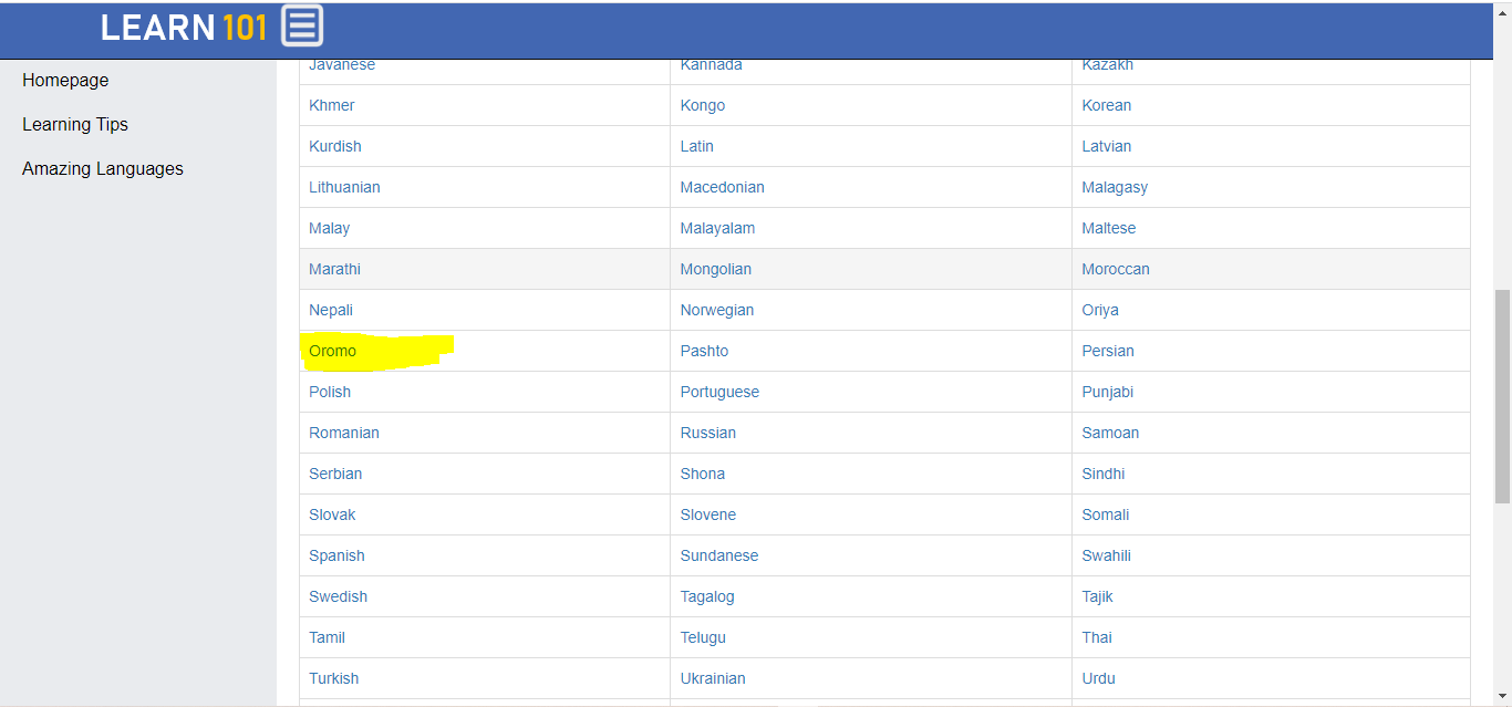 Learn Oromo language on Learn101.org